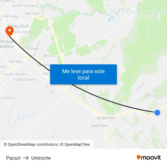 Pacuri to Uninorte map