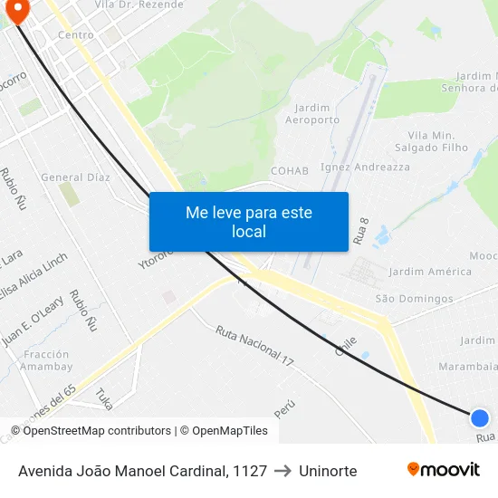 Avenida João Manoel Cardinal, 1127 to Uninorte map