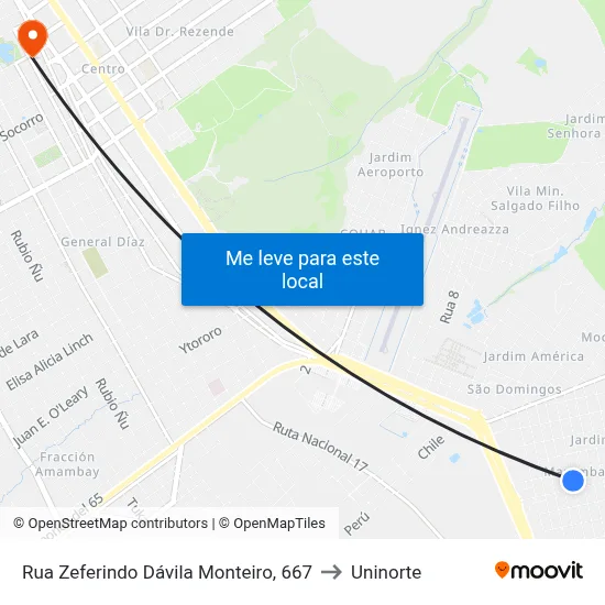 Rua Zeferindo Dávila Monteiro, 667 to Uninorte map