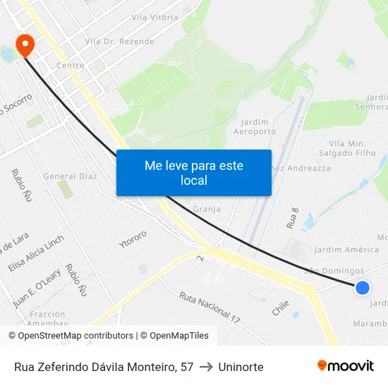 Rua Zeferindo Dávila Monteiro, 57 to Uninorte map