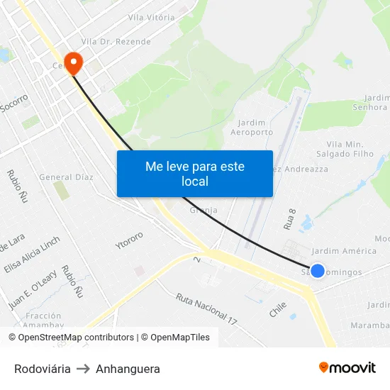 Rodoviária to Anhanguera map