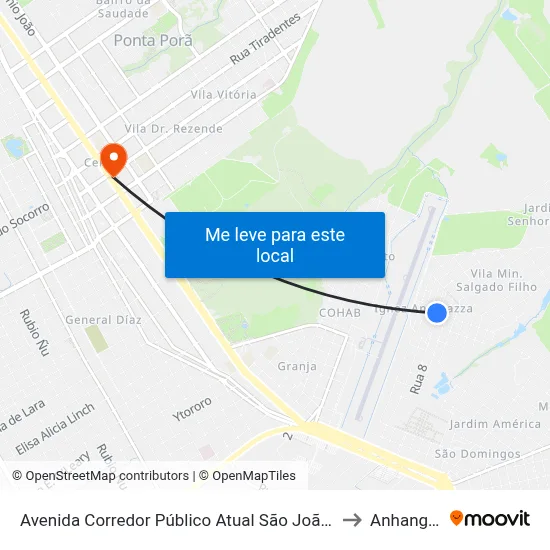 Avenida Corredor Público Atual São João, 1317-1373 to Anhanguera map