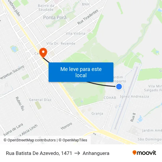 Rua Batista De Azevedo, 1471 to Anhanguera map