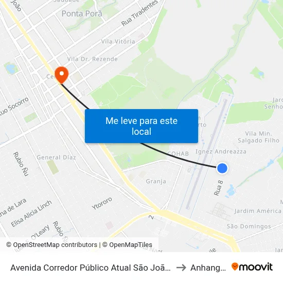 Avenida Corredor Público Atual São João, 1404-1492 to Anhanguera map