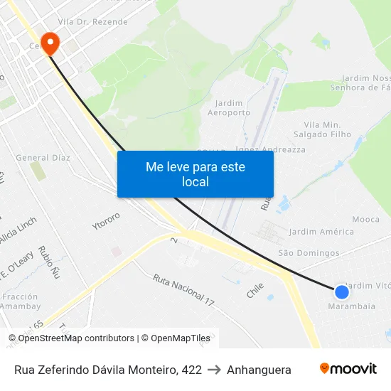 Rua Zeferindo Dávila Monteiro, 422 to Anhanguera map