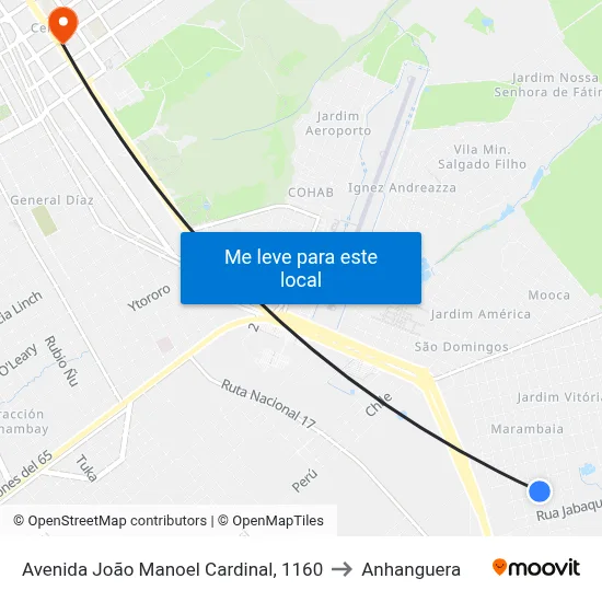 Avenida João Manoel Cardinal, 1160 to Anhanguera map