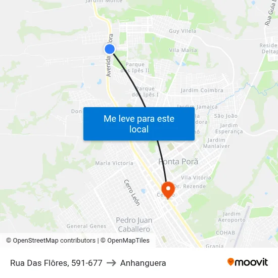 Rua Das Flôres, 591-677 to Anhanguera map