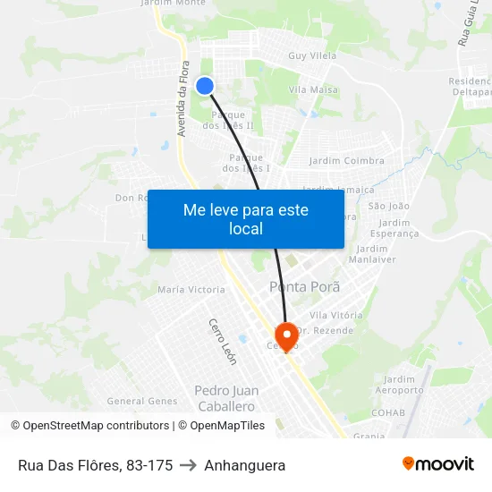 Rua Das Flôres, 83-175 to Anhanguera map