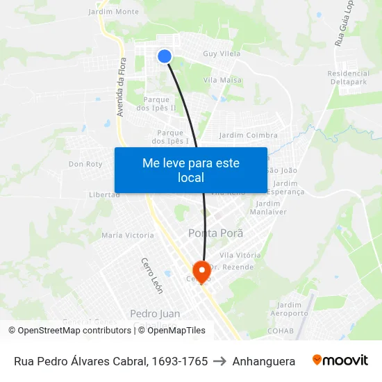 Rua Pedro Álvares Cabral, 1693-1765 to Anhanguera map