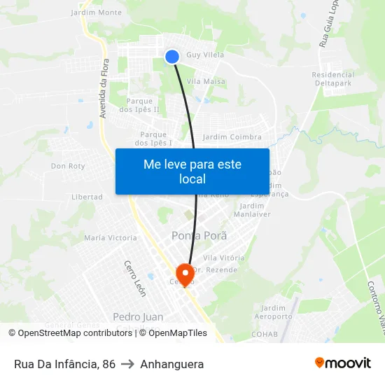 Rua Da Infância, 86 to Anhanguera map