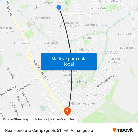 Rua Hónorato Campagnoli, 61 to Anhanguera map
