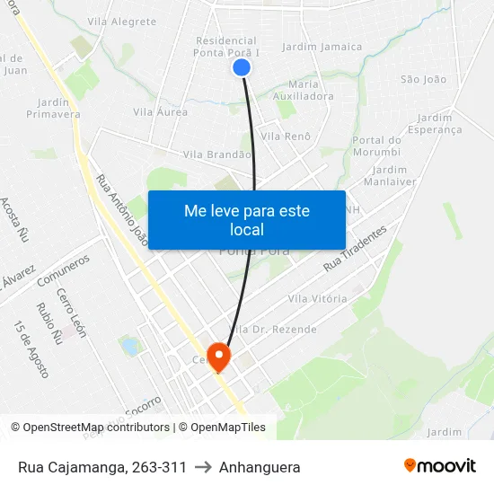 Rua Cajamanga, 263-311 to Anhanguera map