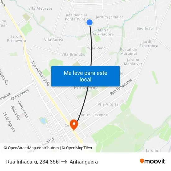 Rua Inhacaru, 234-356 to Anhanguera map