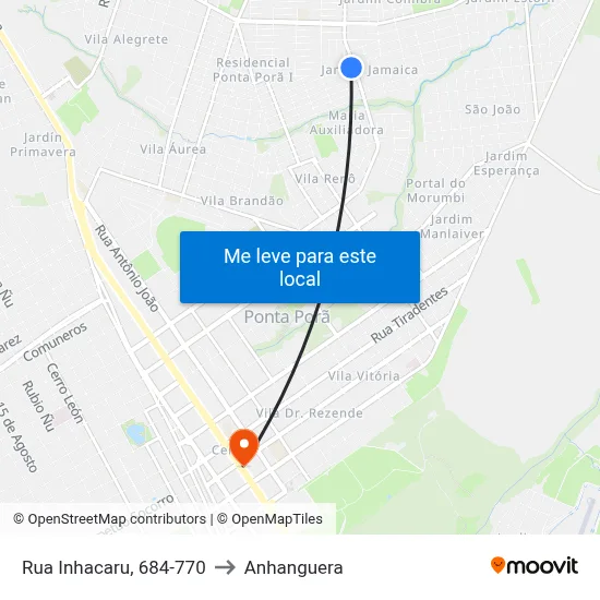 Rua Inhacaru, 684-770 to Anhanguera map