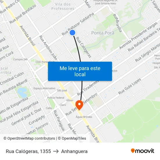 Rua Calógeras, 1355 to Anhanguera map