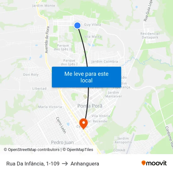Rua Da Infância, 1-109 to Anhanguera map