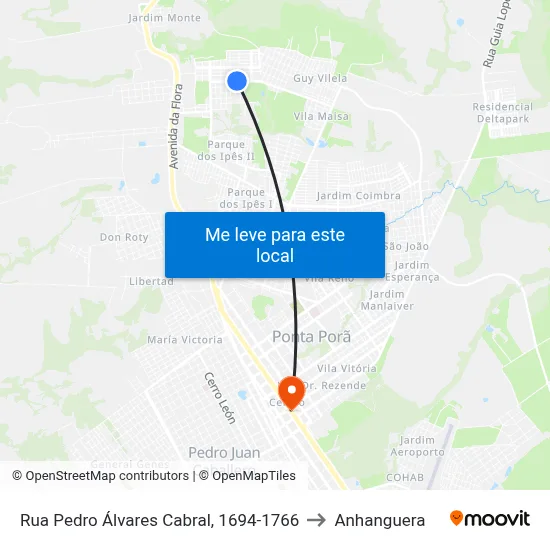 Rua Pedro Álvares Cabral, 1694-1766 to Anhanguera map