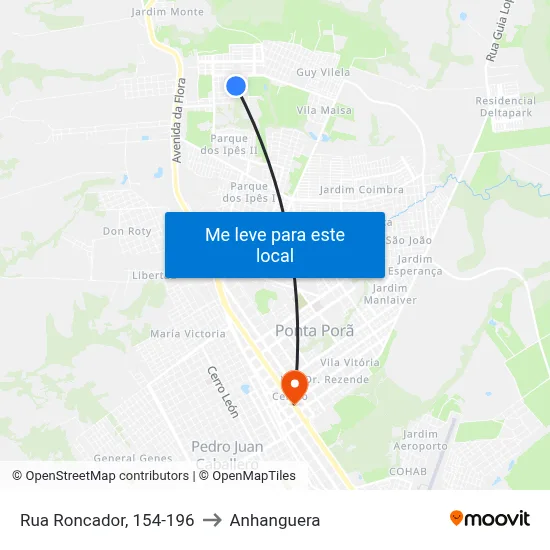 Rua Roncador, 154-196 to Anhanguera map