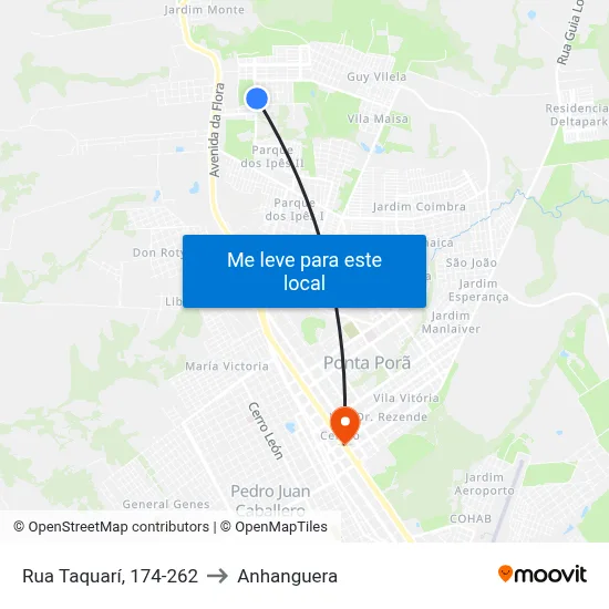 Rua Taquarí, 174-262 to Anhanguera map
