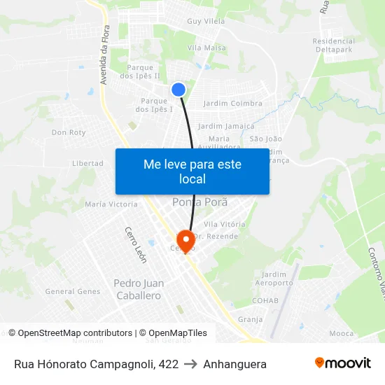 Rua Hónorato Campagnoli, 422 to Anhanguera map