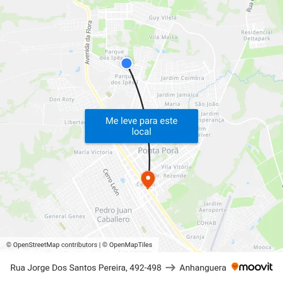Rua Jorge Dos Santos Pereira, 492-498 to Anhanguera map