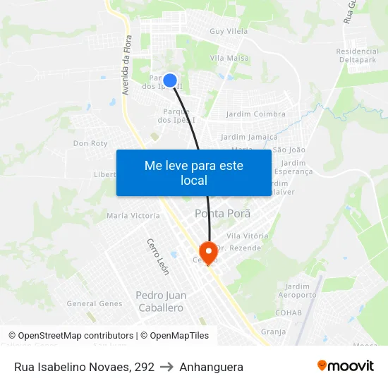 Rua Isabelino Novaes, 292 to Anhanguera map