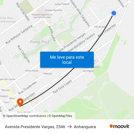 Avenida Presidente Vargas, 2546 to Anhanguera map