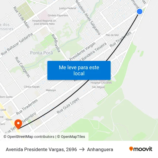 Avenida Presidente Vargas, 2696 to Anhanguera map