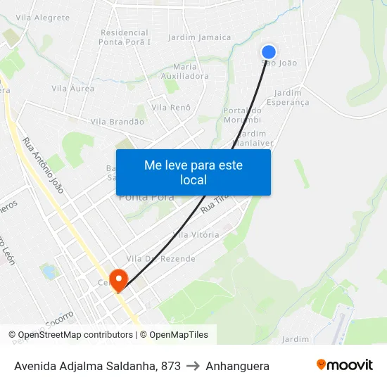Avenida Adjalma Saldanha, 873 to Anhanguera map