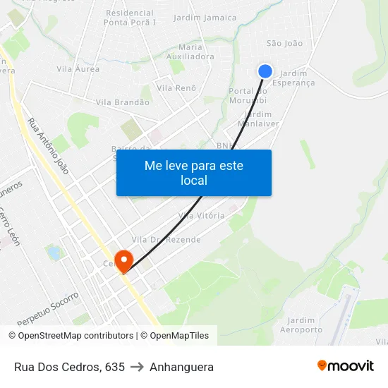 Rua Dos Cedros, 635 to Anhanguera map