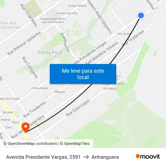 Avenida Presidente Vargas, 2591 to Anhanguera map