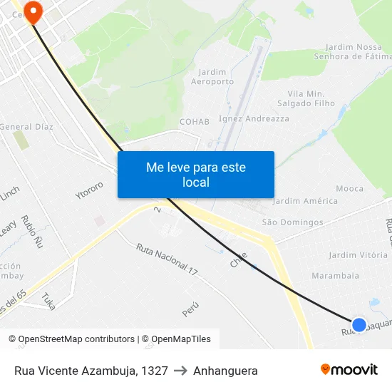 Rua Vicente Azambuja, 1327 to Anhanguera map