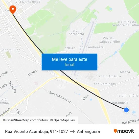 Rua Vicente Azambuja, 911-1027 to Anhanguera map