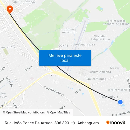 Rua João Ponce De Arruda, 806-890 to Anhanguera map