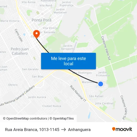 Rua Areia Branca, 1013-1145 to Anhanguera map