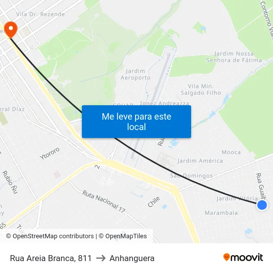 Rua Areia Branca, 811 to Anhanguera map