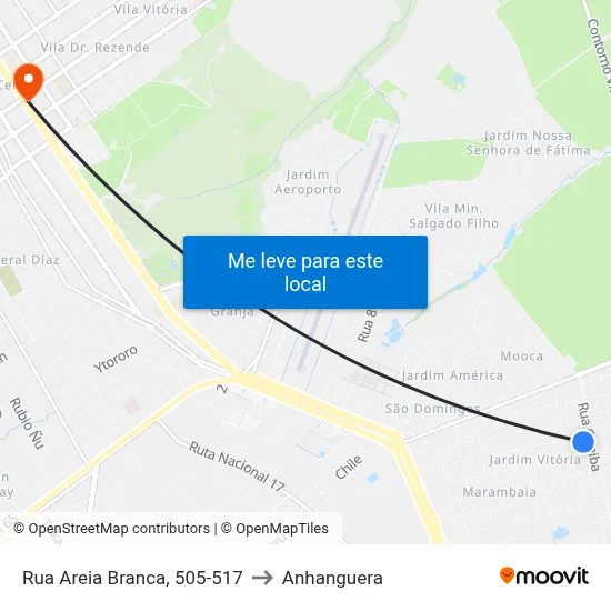 Rua Areia Branca, 505-517 to Anhanguera map