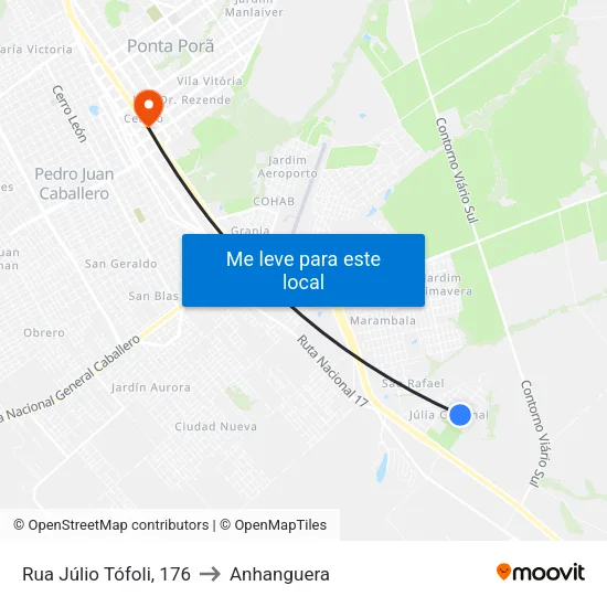 Rua Júlio Tófoli, 176 to Anhanguera map