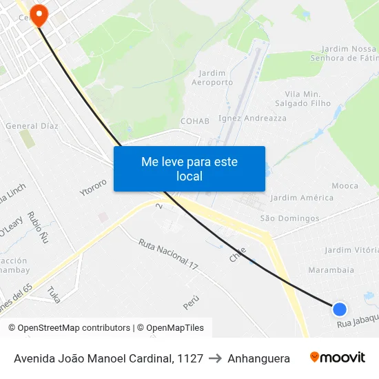 Avenida João Manoel Cardinal, 1127 to Anhanguera map