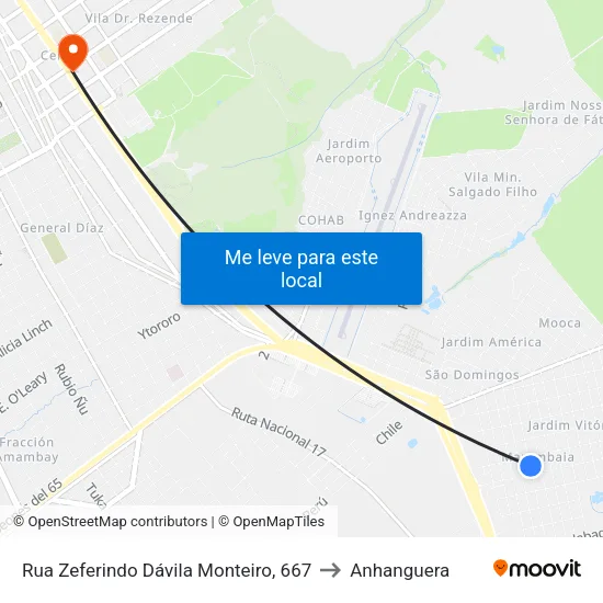 Rua Zeferindo Dávila Monteiro, 667 to Anhanguera map
