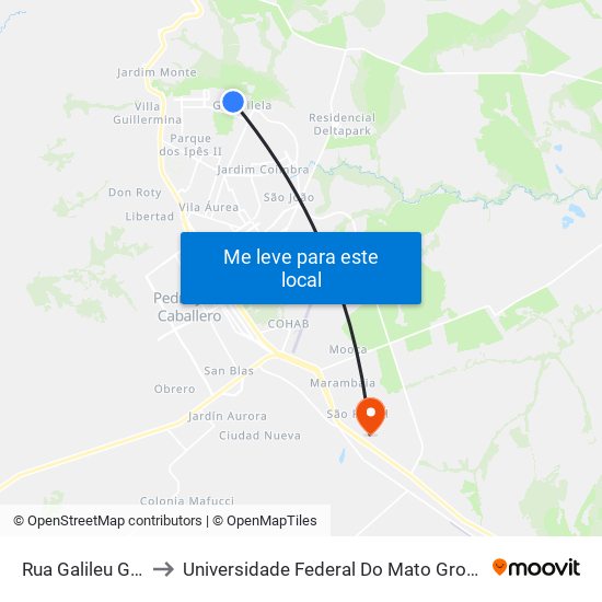 Rua Galileu Galilei, 680-738 to Universidade Federal Do Mato Grosso Do Sul - Campus Ponta Porã map