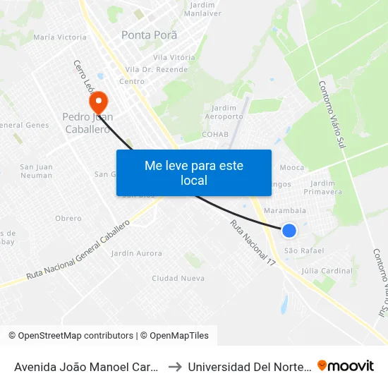 Avenida João Manoel Cardinal, 1127 to Universidad Del Norte - Sede 2 map
