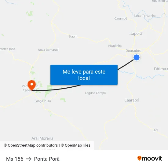 Ms 156 to Ponta Porã map