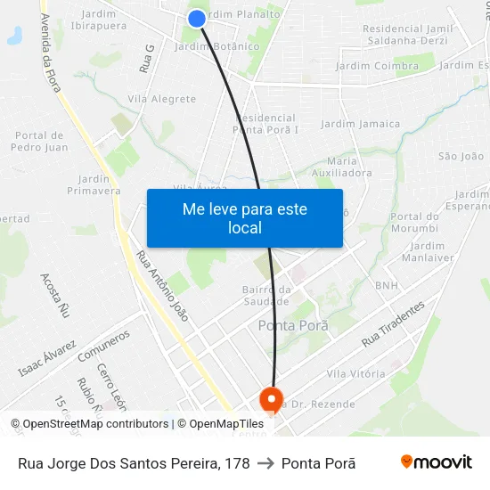 Rua Jorge Dos Santos Pereira, 178 to Ponta Porã map