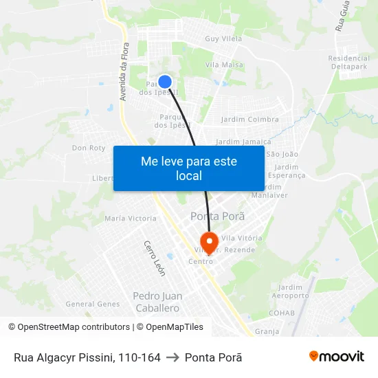Rua Algacyr Pissini, 110-164 to Ponta Porã map