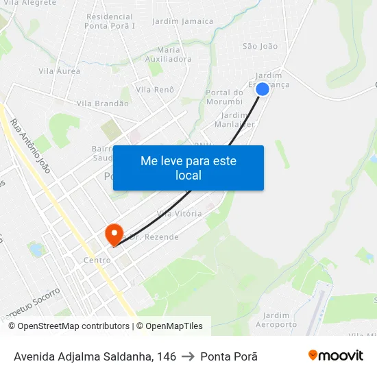 Avenida Adjalma Saldanha, 146 to Ponta Porã map