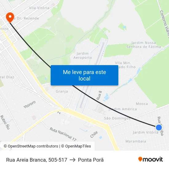 Rua Areia Branca, 505-517 to Ponta Porã map