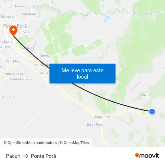 Pacuri to Ponta Porã map