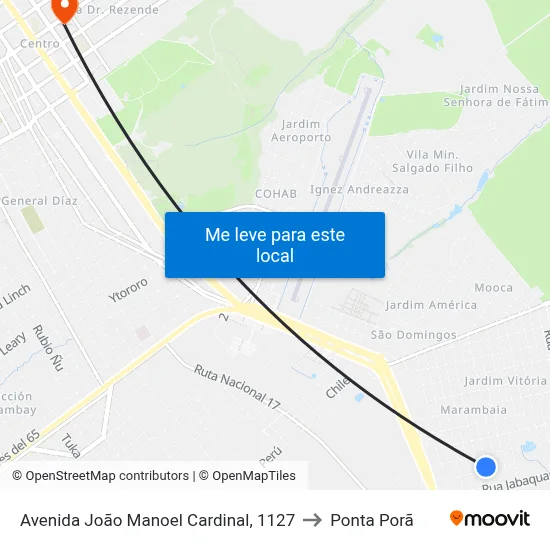 Avenida João Manoel Cardinal, 1127 to Ponta Porã map