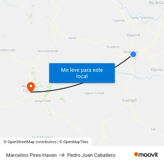 Marcelino Pires-Havan to Pedro Juan Caballero map